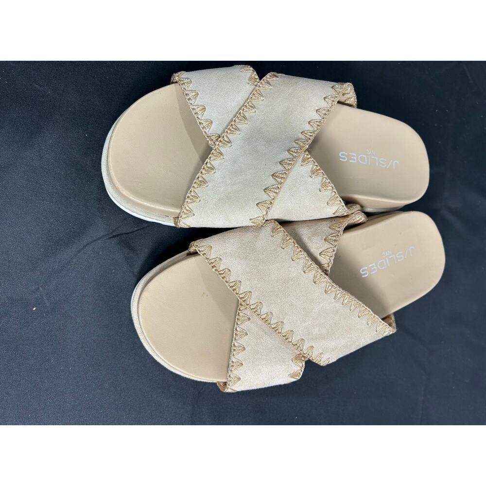 JSlides NYC Boo Suede whipstitched platform slides Sandal Size 6 New